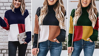 High-Neck Colour Block Jumper - 3 Colours & 3 Sizes