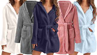Womens Fleece Hooded Bathrobe - 4 Sizes & 6 Colours