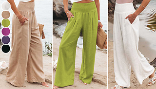 Loose Fit High-Waisted Linen Trousers - 6 Colours & 5 Sizes