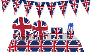 95-Piece British Flag Set - Supplies for up to 16 Guests