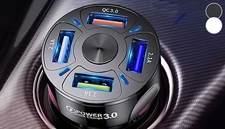 USB Car Charger with 4 Ports - 2 Colours