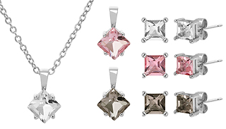 3x Square Crystal Pendant Necklace & Earrings Sets - Includes 3 Colour ...