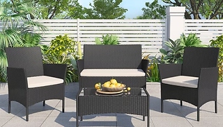 4-Seater Rattan Garden Furniture Set - Black!