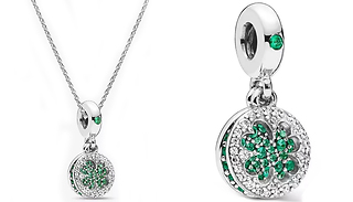 Lucky Four-Leaf Clover Crystal Charm Necklace