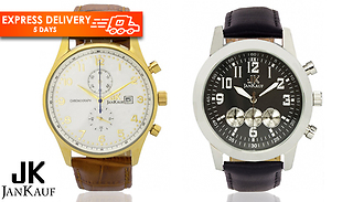 Jan Kauf Men's Genuine Leather Watch - 2 Designs