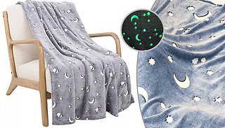 Glow-in-the-Dark Moon & Stars Plush Blanket - 3 Sizes