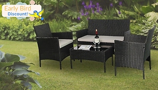 4-Seater Rattan Garden Furniture Set - Black!