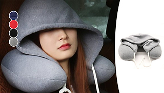 1 or 2 Hooded U-Shaped Travel Pillows - 4 Colours