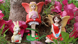 3-Piece Fairy & Rabbit Resin Garden Decoration Set