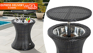 Rattan Table Cooler With Ice Bucket Compartment