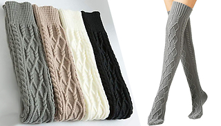 Cable Knit Long Thigh High Boot Socks - 4 Colours