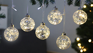 6-Pack Snowflake Pattern LED Light-Up Christmas Baubles