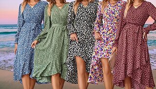 Casual Printed Long Sleeved Dress - 5 Colours, 5 Sizes