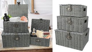 3-Pack Wicker Storage Baskets - 3 Colours