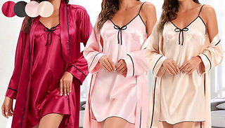 Satin Pyjamas Slip Dress and Robe Set - 4 Colours & 3 Sizes