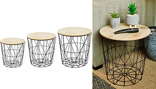 Set of 3 Geometric Metal Wire Coffee Tables
