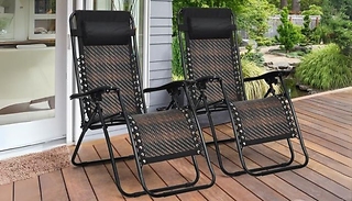 2-Piece Rattan Folding Sun Lounger with Headrest - 3 Colours