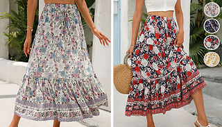 Women's Bohemian Print Maxi Skirt - 4 Colours & 4 Sizes