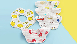 5 x Cartoon-Patterned Cotton Baby Bibs with Poppers