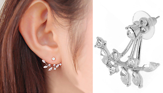 Double Drop Crystal Leaf Earrings