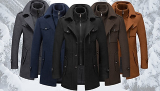 Smart Woollen Coat with Double Collar - 5 Colours, 7 Sizes 