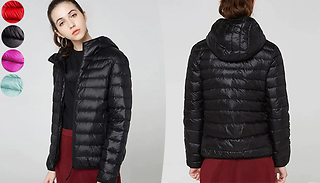 Women's Packable Light Hooded Puffer Jacket - 4 Colours & 7 Sizes