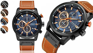 Men's Curren Leather Strap Quartz Watch - 4 Colours