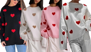 Love Heart Embroidered Oversized Jumper - 4 Colours, 3 Sizes