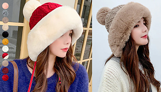 Faux Fur Knitted Fleece PomPom Beanie Hat - 11 Colours