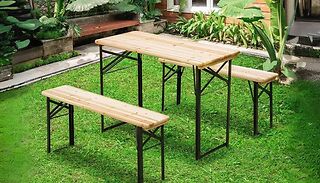 Outsunny Folding Wooden Trestle Table and Bench Set