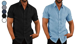 Men's Linen Short Sleeve Shirt - 5 Colours & 7 Sizes