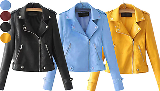 Faux Leather Casual Zipper Jacket - 5 Colours & 4 Colours