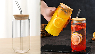 Glass Mug with Wooden Lid & Glass Straw - 2 Sizes