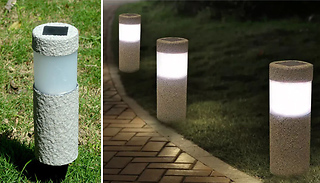 Solar Stone-Effect White LED Pillar Lights - 1, 2 or 4 Lights