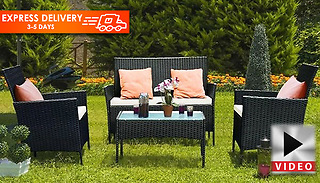 4-Piece Rattan Garden Set With Cushions