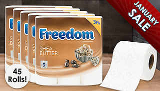 45 Rolls of Freedom Quilted 3-Ply Toilet Paper - 3 Options