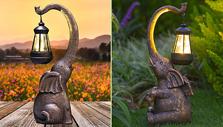 Solar-Powered Elephant With Lamp Garden Statue