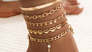 5-Pack of Assorted Gold Metal Ankle Bracelets