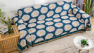 White Flower Pattern Reversible Sofa Dust Cover - 4 Sizes