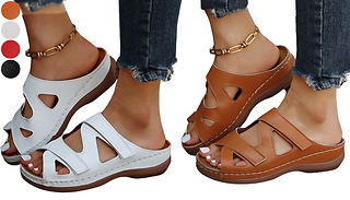 Faux Leather Wide Fit Slip-On Velcro Sandals - 4 Colours & 7 Sizes