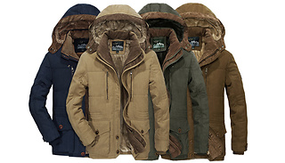 Men's Windproof Faux Fur Lined Parka Coat - 6 Sizes & 4 Colours