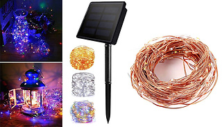 100 or 200 Solar Powered Metal Wire Fairy Lights - 3 Colours