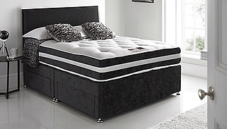 Black Velvet Divan Bed, Mattress, Headboard & Optional Drawers - 6 Siz ...