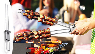 4x Stainless Steel BBQ Skewers with Push Bar