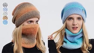 Gradient Colour Two-Piece Knitted Hat and Scarf Set - 5 colours