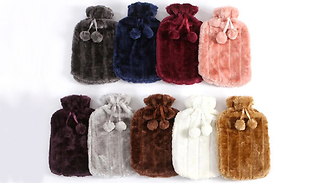 Rubber Hot Water Bottle With Fluffy Cover - 9 Colours