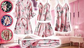 5-Piece Floral Satin Pyjama Set - 3 Colours, 6 Sizes 