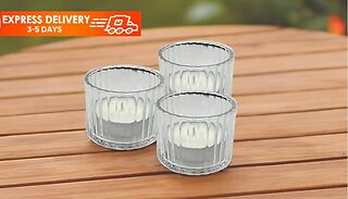 3-Pack of Glass Tealight Holders with Long Lasting Candles
