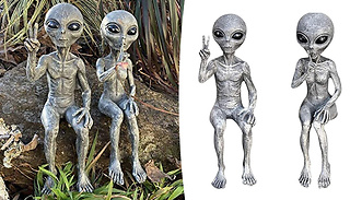 1 or 2 Silver Alien Garden Ornaments - 2 Designs