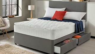 Grey Divan Bed with Headboard & Mattress - Optional Storage